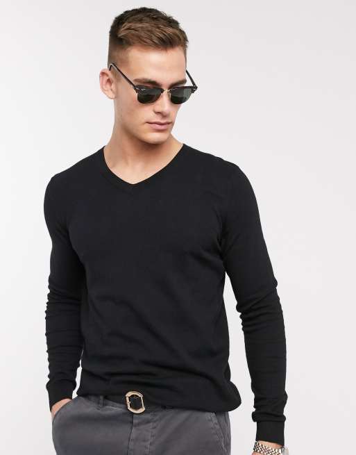 black v neck cotton sweater
