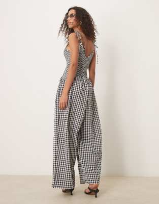 Asos Design V Neck Crinkle Dropped Waist Jumpsuit In Black