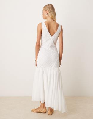 Asos Design V Neck Crochet Lace Maxi Dress In White