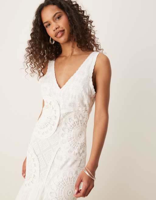 ASOS DESIGN v neck crochet lace maxi dress in white