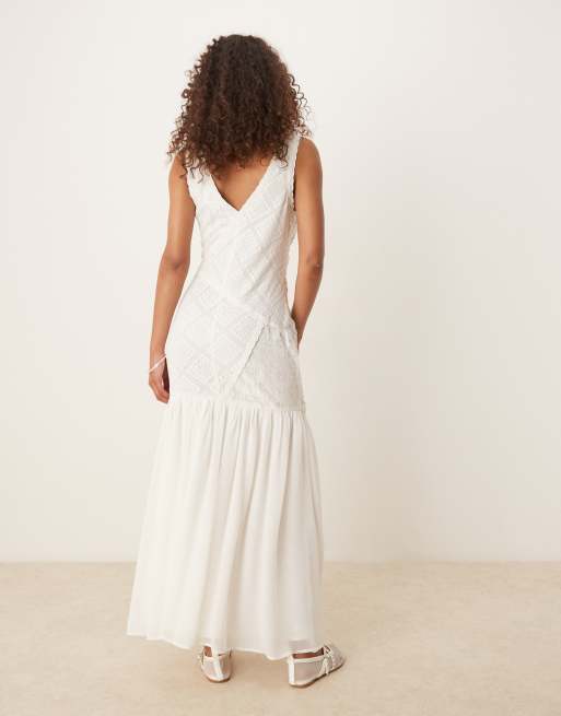 ASOS DESIGN v neck crochet lace maxi dress in white