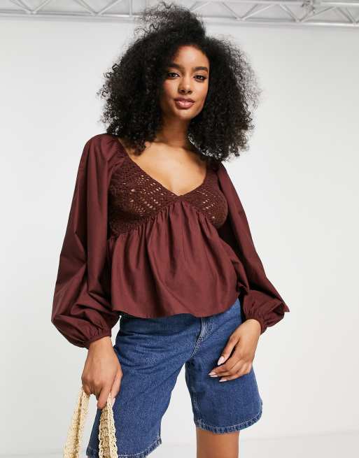 ASOS DESIGN ruffled sheer blouse in red