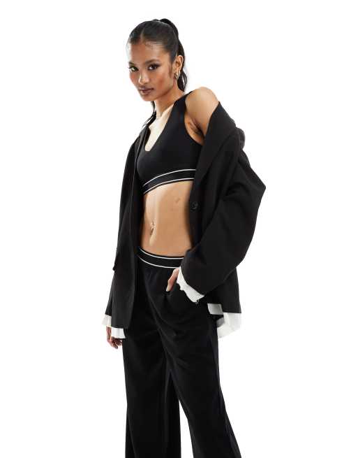 ASOS DESIGN v neck crop top with elastic hem trim in black - part of a set