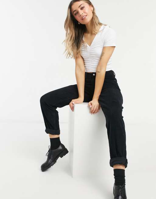 ASOS DESIGN v neck crop top with ruched front in white, 4 of 4