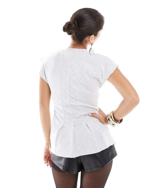 ASOS DESIGN v-neck dart waist t-shirt in gray heather, 2 of 4