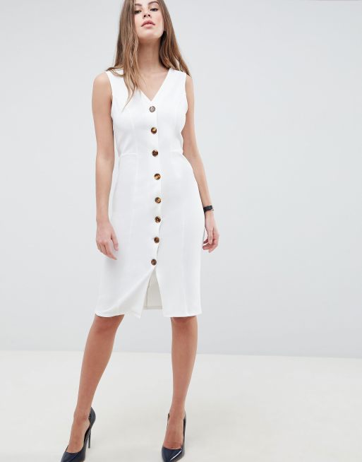 ASOS DESIGN v neck dress with faux tortoiseshell buttons