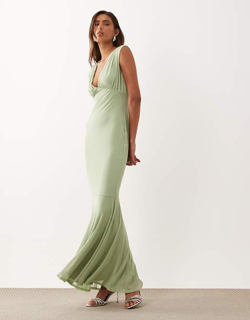 fishtail maxi dress Solid Color Draped Collar And Open back Evening Gowns Blue Lace Fishtail