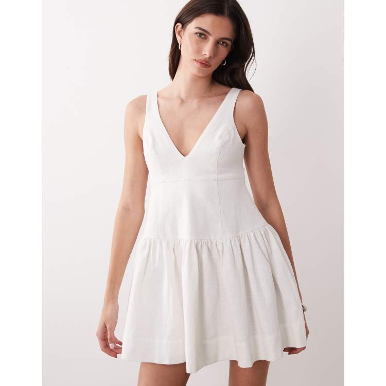 ASOS DESIGN v-neck fit and flare mini sundress in white | ASOS