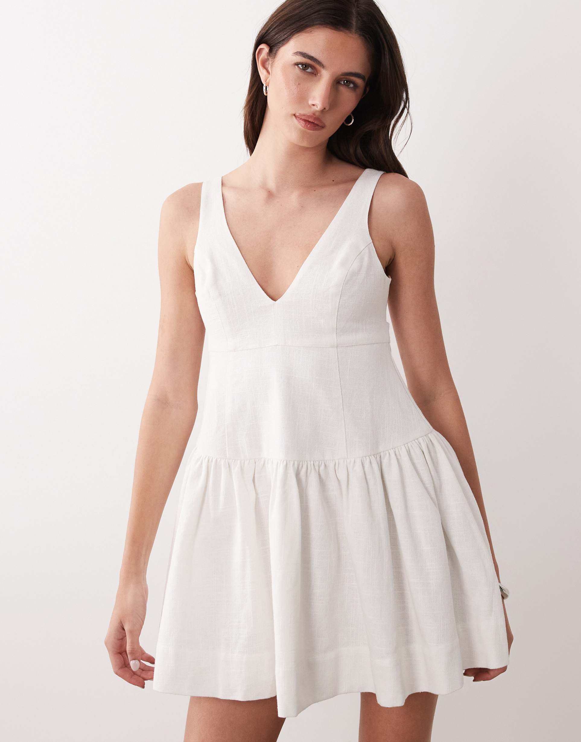 asos design v-neck fit and flare mini sundress in white