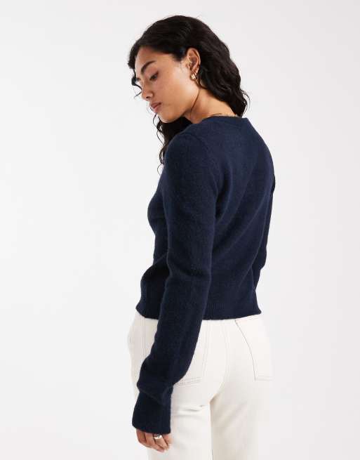 ASOS DESIGN v neck fitted cardigan in navy, 3 of 4