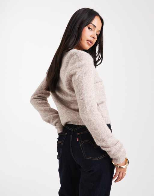 ASOS DESIGN v-neck fitted cardigan in mocha