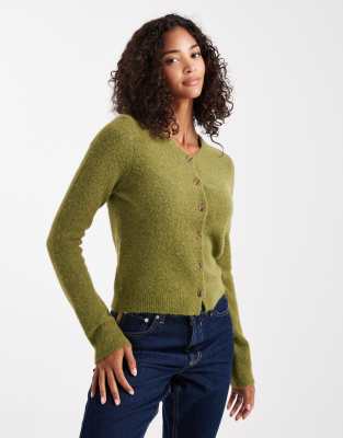 Asos Design V-neck Fitted Cardigan In Green