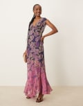 [ASOS DESIGN] ASOS DESIGN v-neck floral ombre print maxi dress-Multi 8 Ombre floral print