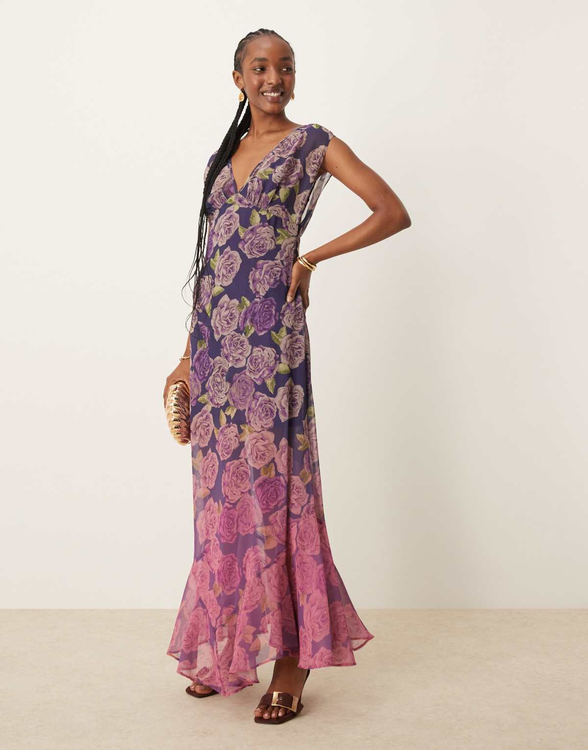 ASOS DESIGN v-neck floral ombre print maxi dress
