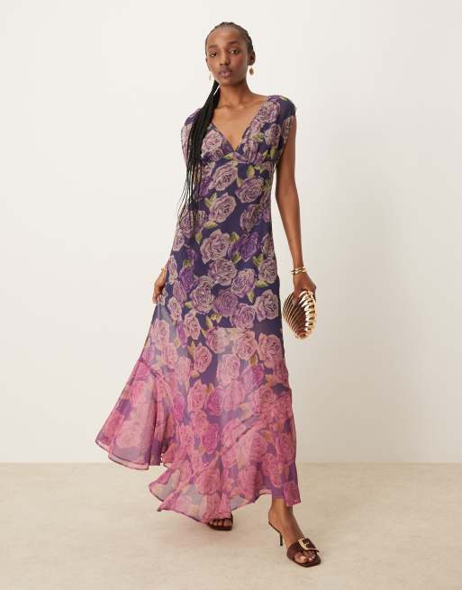ASOS DESIGN v-neck floral ombre print maxi dress, 4 of 4