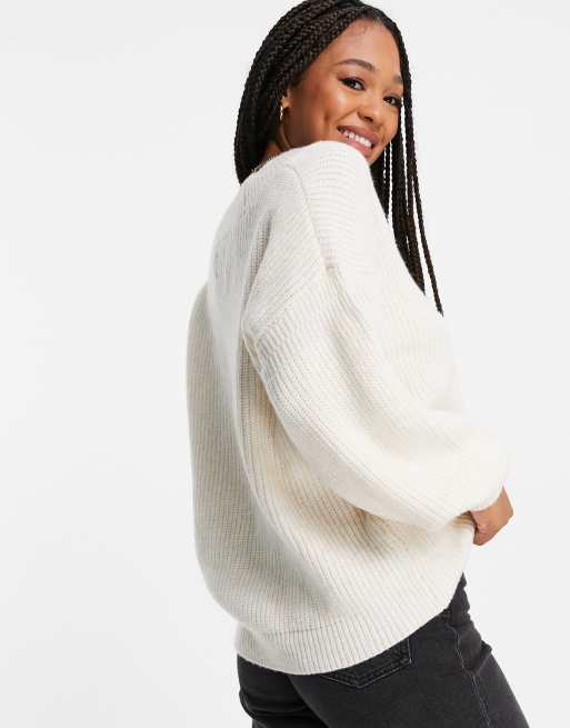 Fuzzy white v hot sale neck sweater