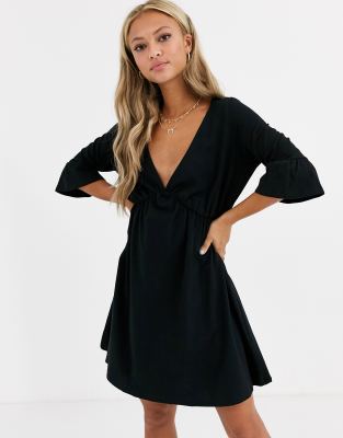 black v neck smock dress