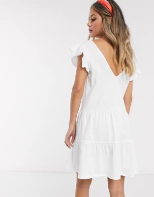 white frill sleeve dress