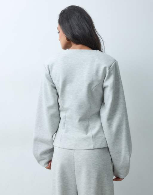 ASOS DESIGN V neck interlock fitted sweat co-ord in grey marl, 4 of 5