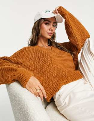 ASOS DESIGN v neck jumper in brown | ASOS