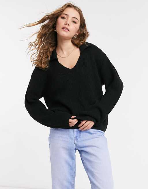 V neck jumper clearance black