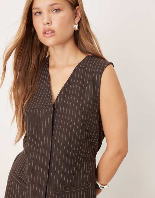 ASOS DESIGN v-neck jumpsuit in chocolate pinstripes