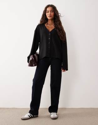 Asos Design V-neck Knit Long Sleeve Cardigan In Black