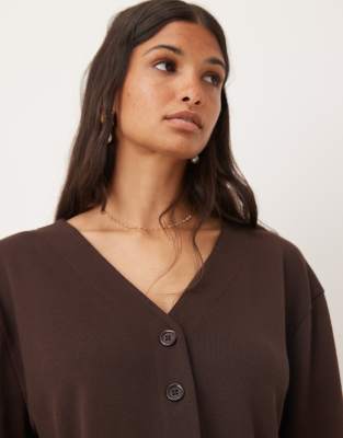 Asos Design V Neck Knit Long Sleeve Cardigan In Brown