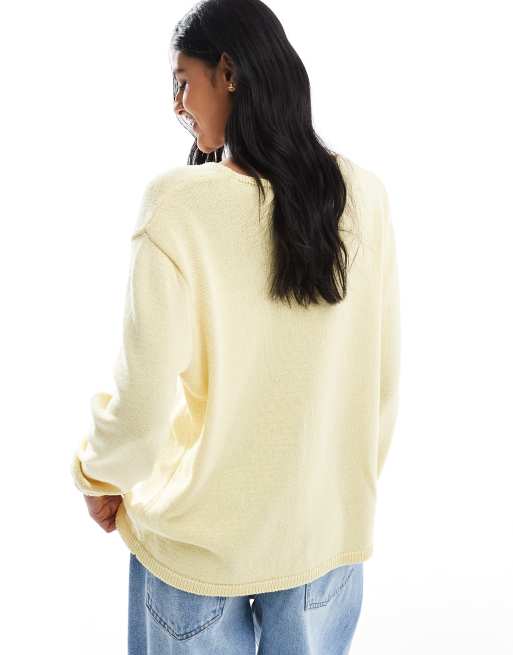 ASOS DESIGN v neck knit oversized tie front cardigan in buttermilk yellow