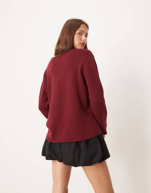 ASOS DESIGN V-neck knit oversized tie front cardigan in rust