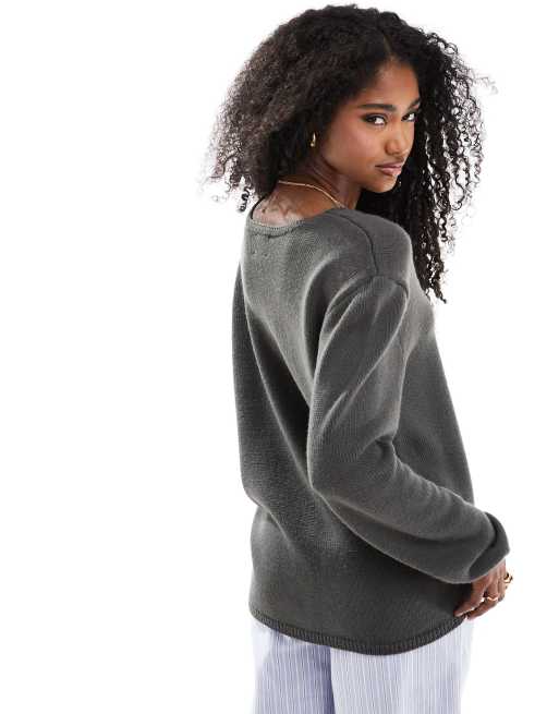 ASOS DESIGN v neck knit oversized tie front cardigan in olive