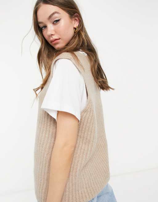 ASOS DESIGN v neck knitted vest top in taupe - part of a set