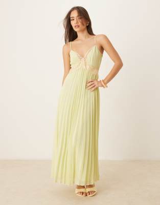 Shop Asos Design V Neck Lace Trim Pleated Cami Midi Dress