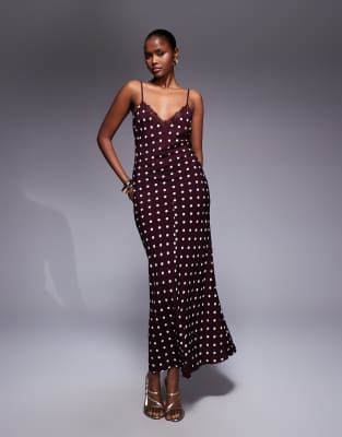 Asos Design V Neck Lace Trim Satin Slip Maxi Dress In Multi