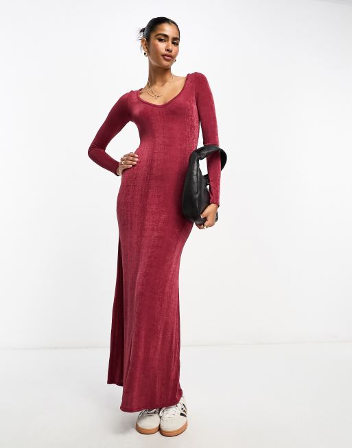 Long sleeve shop maxi burgundy dress