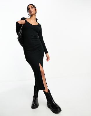 SYBIL LOOSE LAPEL V-NECK PRINTED LONG-SLEEVED MIDI DRESS