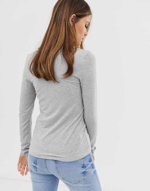 Womens Tops GRAY GREY V-Neck Vneck Long Sleeve TOP Clothes