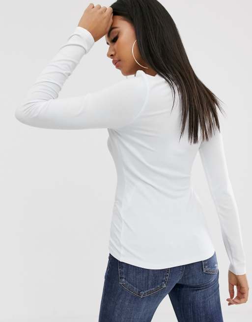 ASOS DESIGN v neck long sleeve t-shirt in white