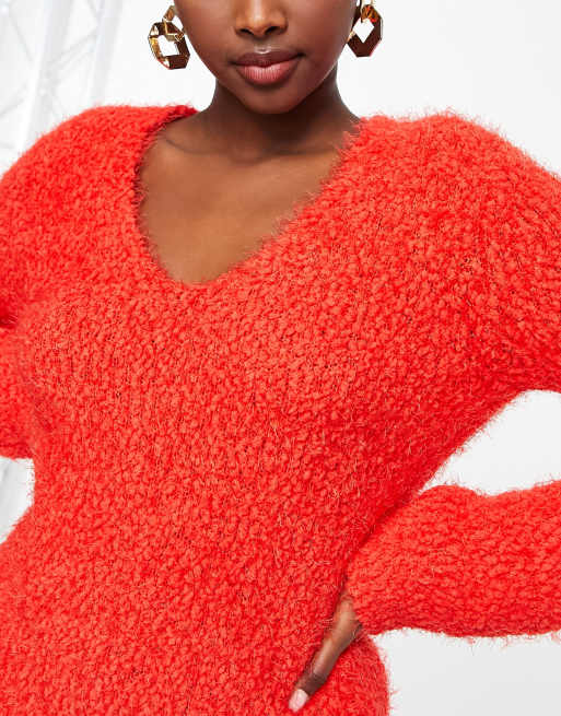 V-Neck Longline Jumper Orange