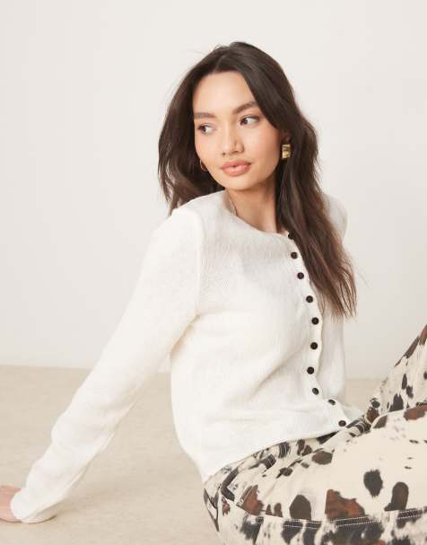 ASOS DESIGN v neck loose knit cardigan with multi button detail in cream - view 1