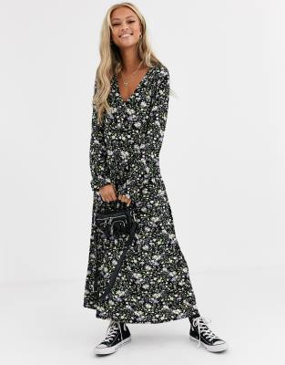 floral print v neck maxi dress