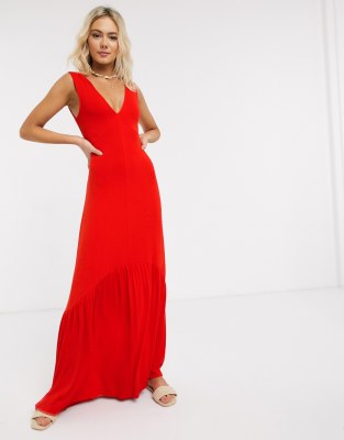 red v neck maxi dress