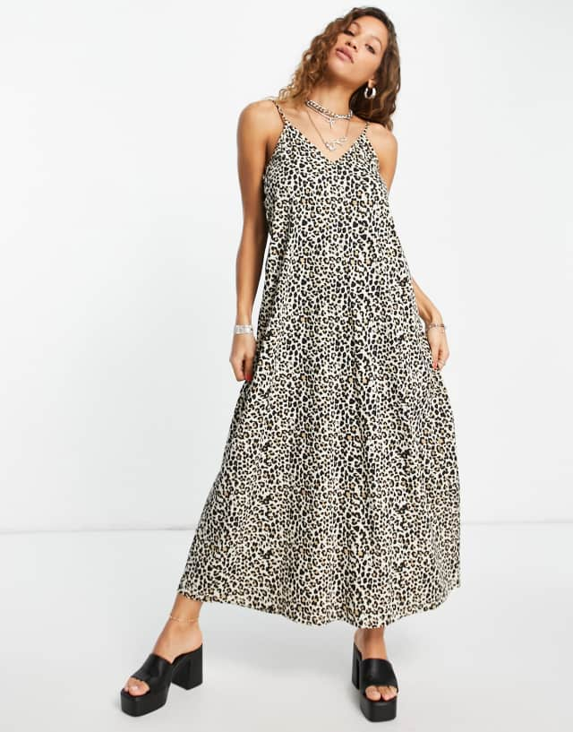 ASOS DESIGN V-neck maxi dress with open back in leopard print