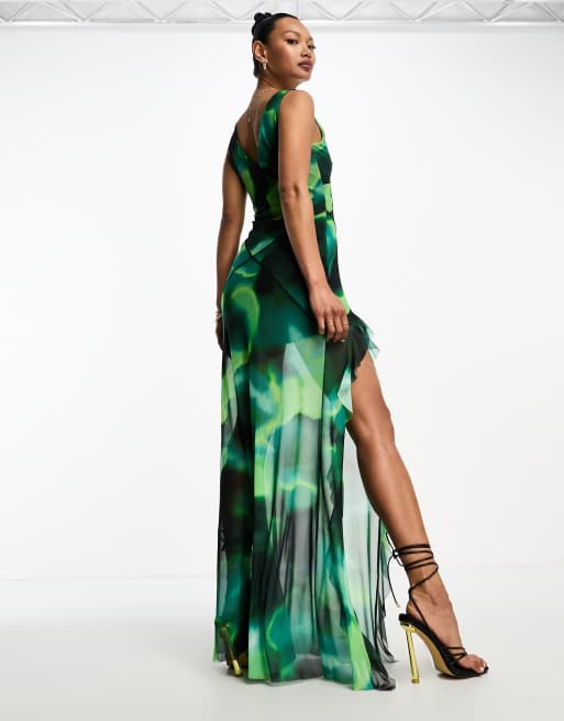 Green leaf on sale print maxi dress