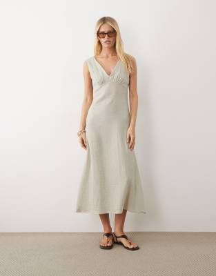 asos green slip dress Design v neck maxi in laundered stripes-Multi Lace insert