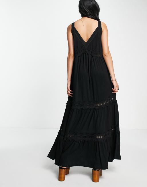 ASOS DESIGN v neck maxi sundress with embroidery in black, 2 of 4