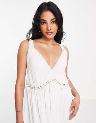 ASOS DESIGN v neck maxi sundress with embroidery in ivory | ASOS