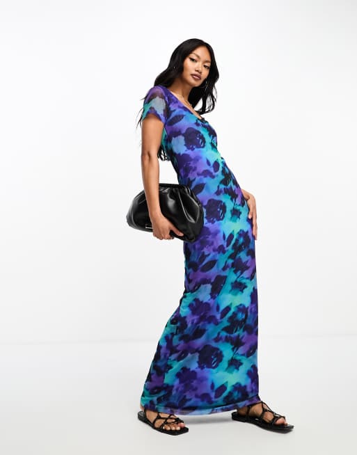 Asos blue store floral midi dress