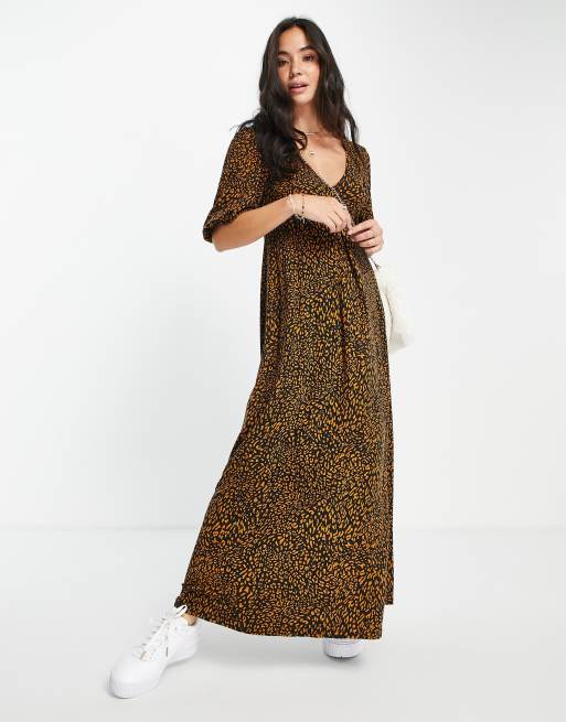 ASOS DESIGN v neck midi smock dress in leopard print