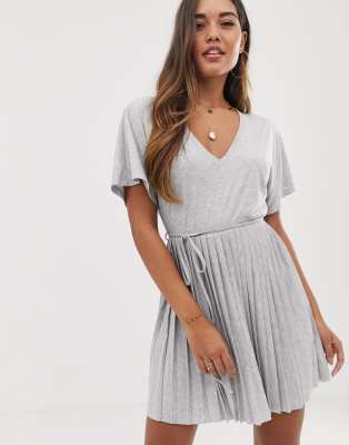 asos grey pleated dress